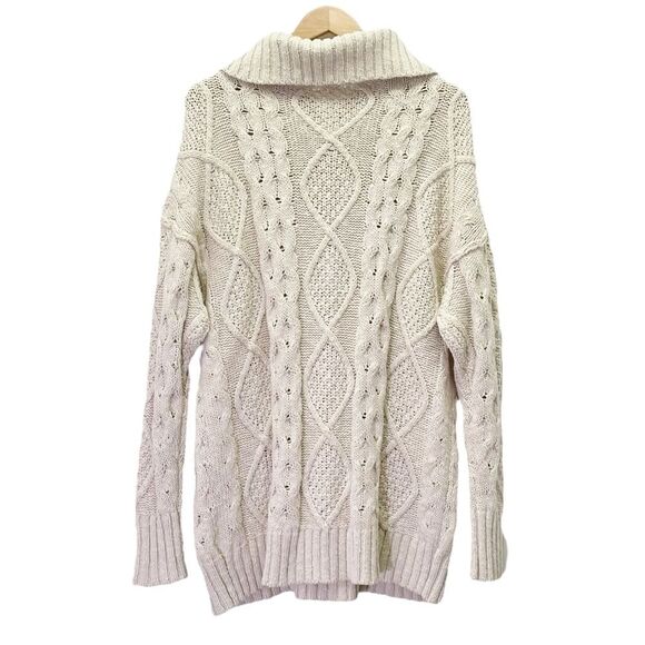 Free People Driftwood Cable Knit Polo in Ivory Size Medium M Fisherman Oversized - Picture 3 of 16